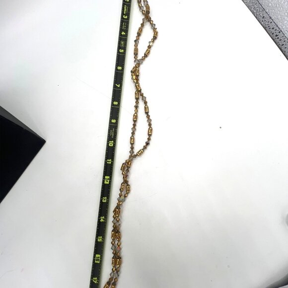 Vtg Double Strand 18" Beaded Necklace GoldTone AB Crystal Bicone Filigree Tubes - Picture 5 of 8